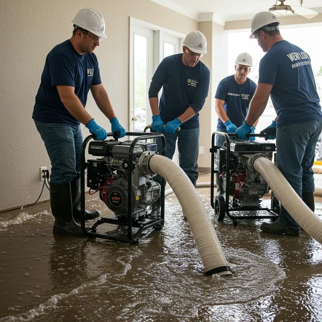 Technician extracting water from a flooded interior